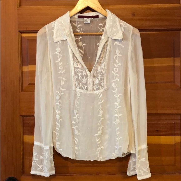 Vintage new Emma Black silk sheer embroidered popover pullover sequined blouse